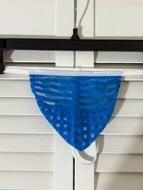Mesh Stripe G-String -- Blue/White